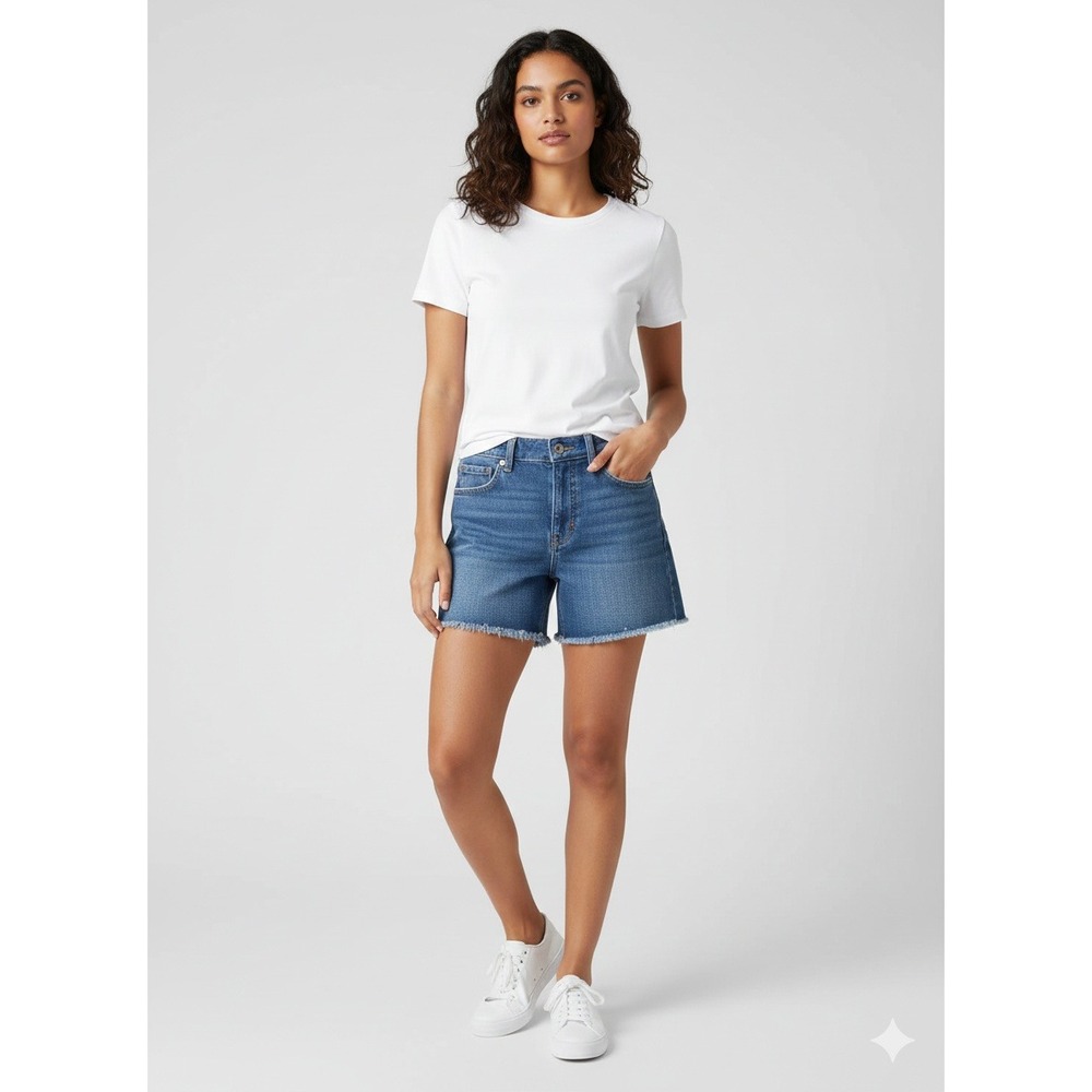 Levi Strauss Signature Heritage High Rise Denim Shorts Frayed Hem Blue Women W30